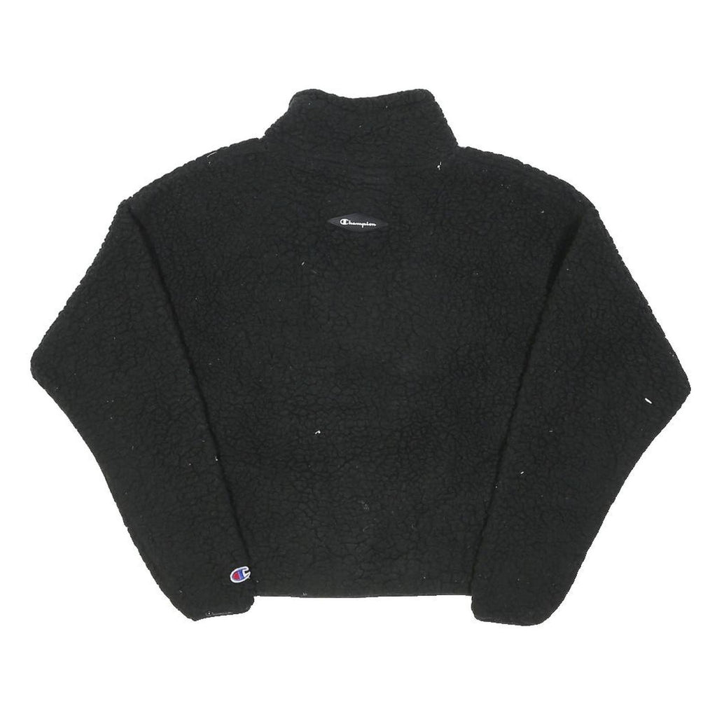 CHAMPION Mens Black Plain Polyester Blend Pullover Crew Neck Basic Knit S