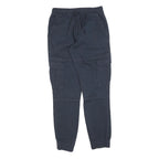 Mens Cotton Blend Navy Blue Slim Cargo Trousers W26 L30 Drawstring Casual