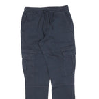Mens Cotton Blend Navy Blue Slim Cargo Trousers W26 L30 Drawstring Casual