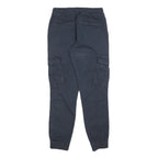 Mens Cotton Blend Navy Blue Slim Cargo Trousers W26 L30 Drawstring Casual