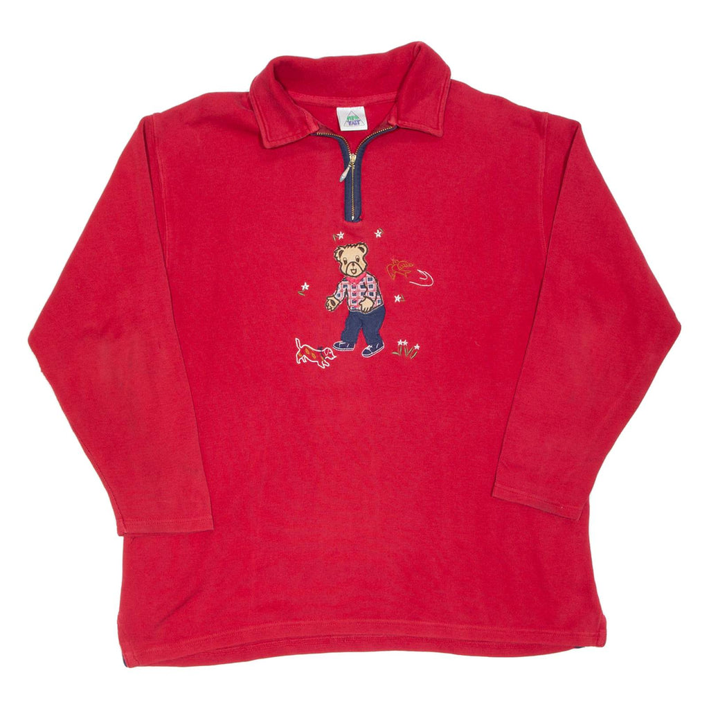 NEW TASTE Teddy Bear Womens Sweatshirt Red Collared M