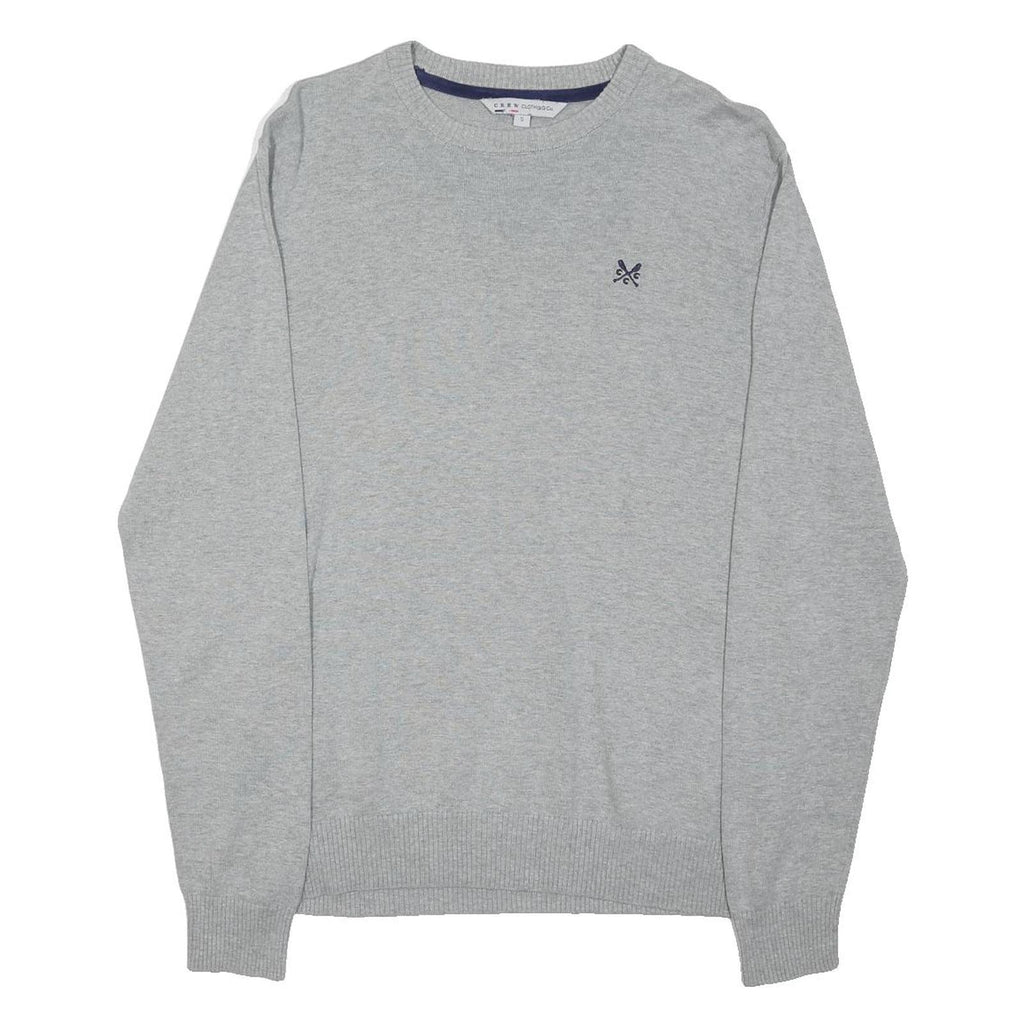 CREW CLOTHING Mens Grey Plain Cotton Blend Jumper Crew Neck Basic Knit S Casual