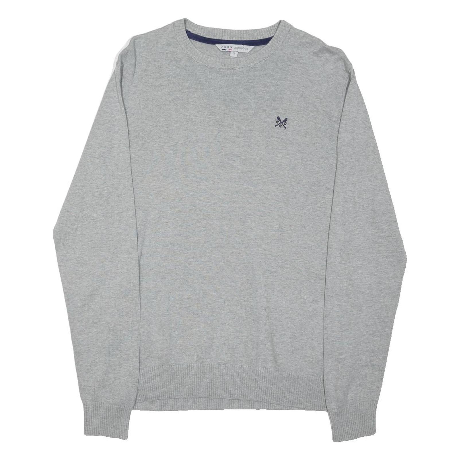 CREW CLOTHING Mens Grey Plain Cotton Blend Jumper Crew Neck Basic Knit S Casual