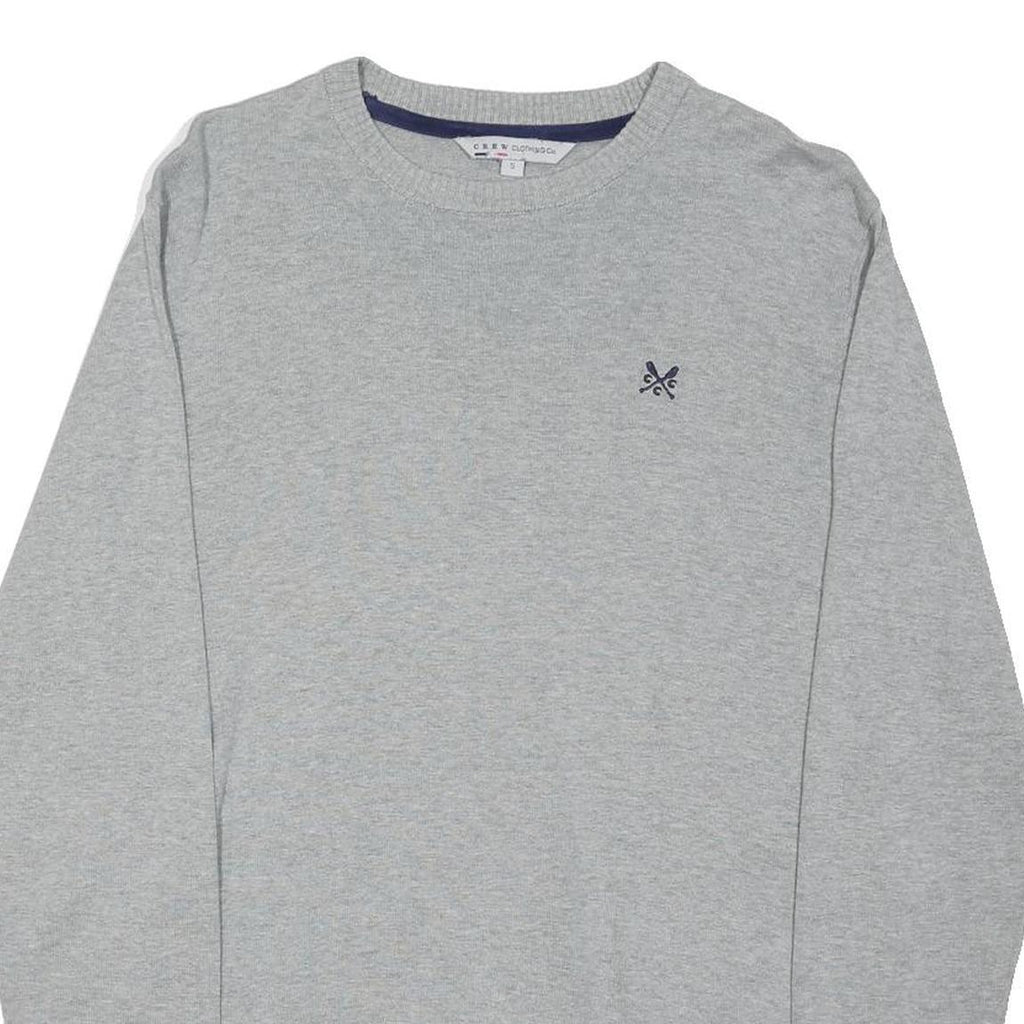 CREW CLOTHING Mens Grey Plain Cotton Blend Jumper Crew Neck Basic Knit S Casual