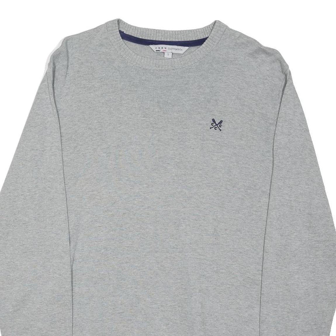 CREW CLOTHING Mens Grey Plain Cotton Blend Jumper Crew Neck Basic Knit S Casual
