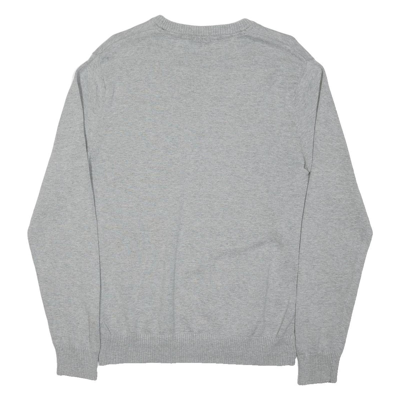 CREW CLOTHING Mens Grey Plain Cotton Blend Jumper Crew Neck Basic Knit S Casual