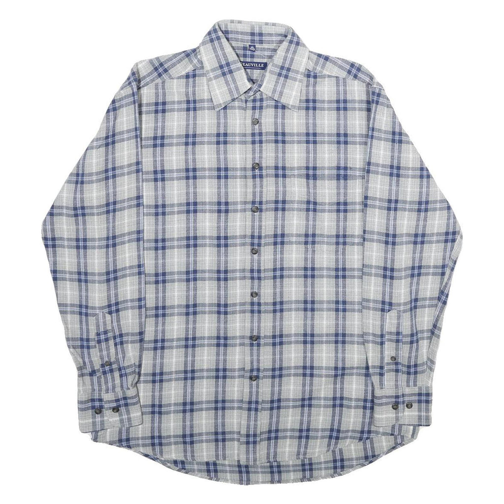 DEAUVIILLE Mens Blue & Grey Checked Cotton Shirt M Classic Button Collar