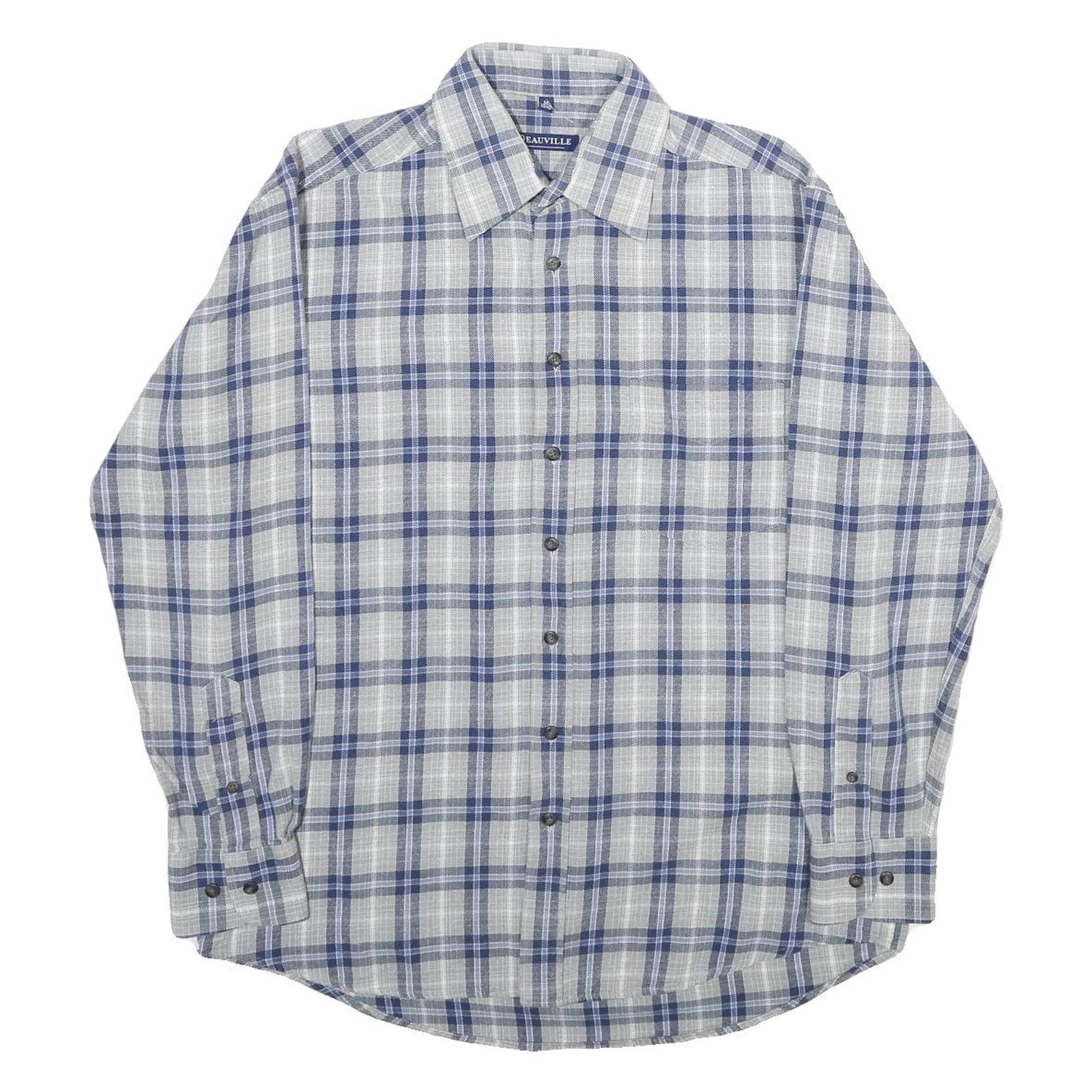 DEAUVIILLE Mens Blue & Grey Checked Cotton Shirt M Classic Button Collar