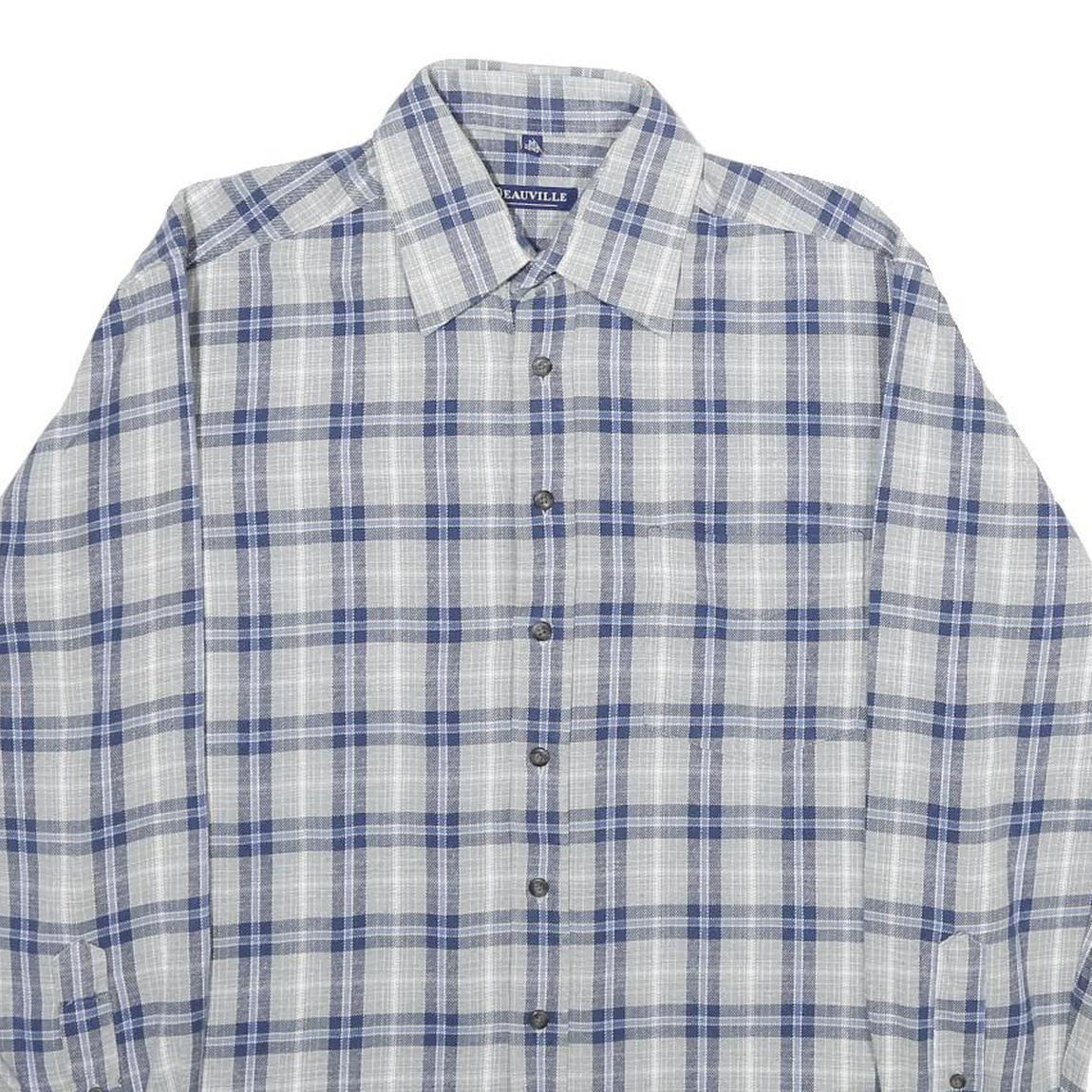 DEAUVIILLE Mens Blue & Grey Checked Cotton Shirt M Classic Button Collar