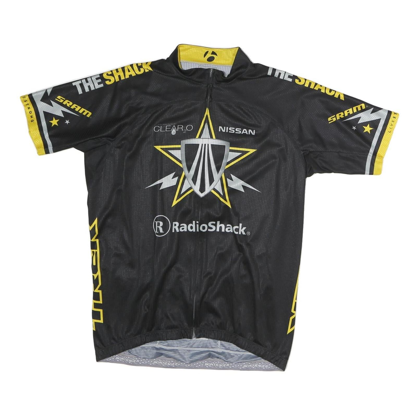 BON TRAGER Mens Black & Yellow RadioShack Cycling Jersey 2XL Short Sleeve Crew
