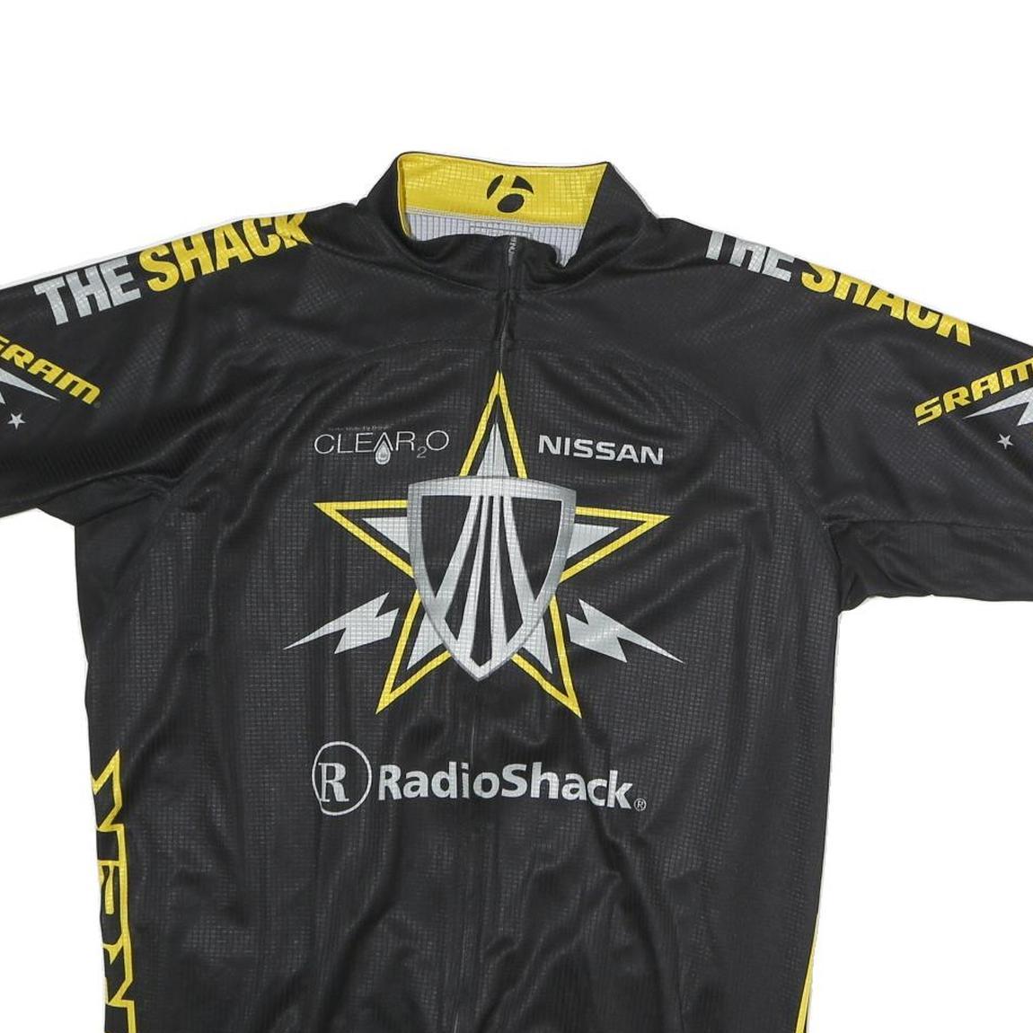 BON TRAGER Mens Black & Yellow RadioShack Cycling Jersey 2XL Short Sleeve Crew