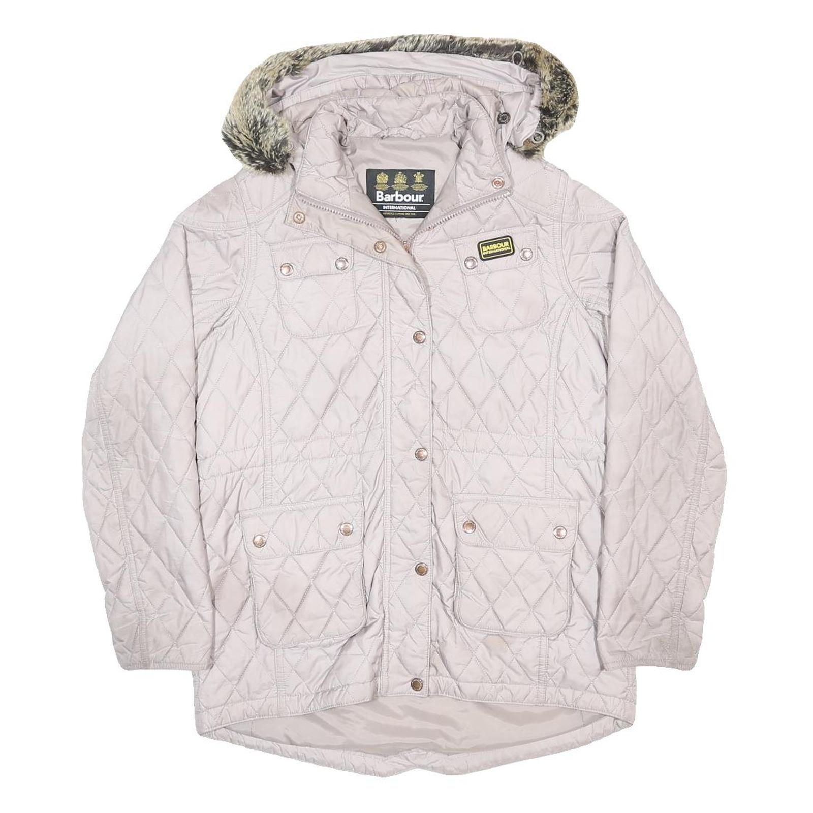 BARBOUR INTERNATIONAL Womens Cream Quilted Jacket M Synthetic Zip Hooded