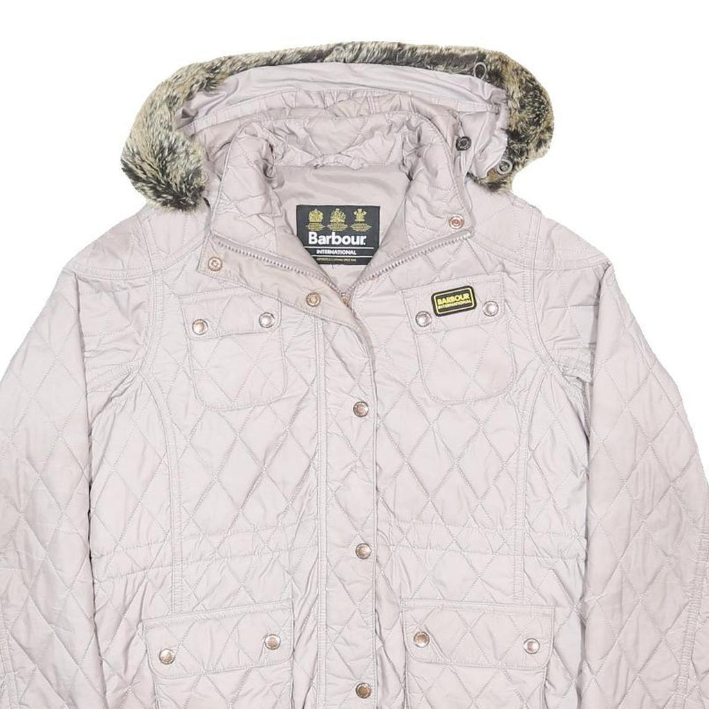 BARBOUR INTERNATIONAL Womens Cream Quilted Jacket M Synthetic Zip Hooded