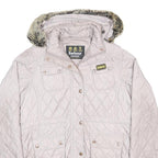 BARBOUR INTERNATIONAL Womens Cream Quilted Jacket M Synthetic Zip Hooded