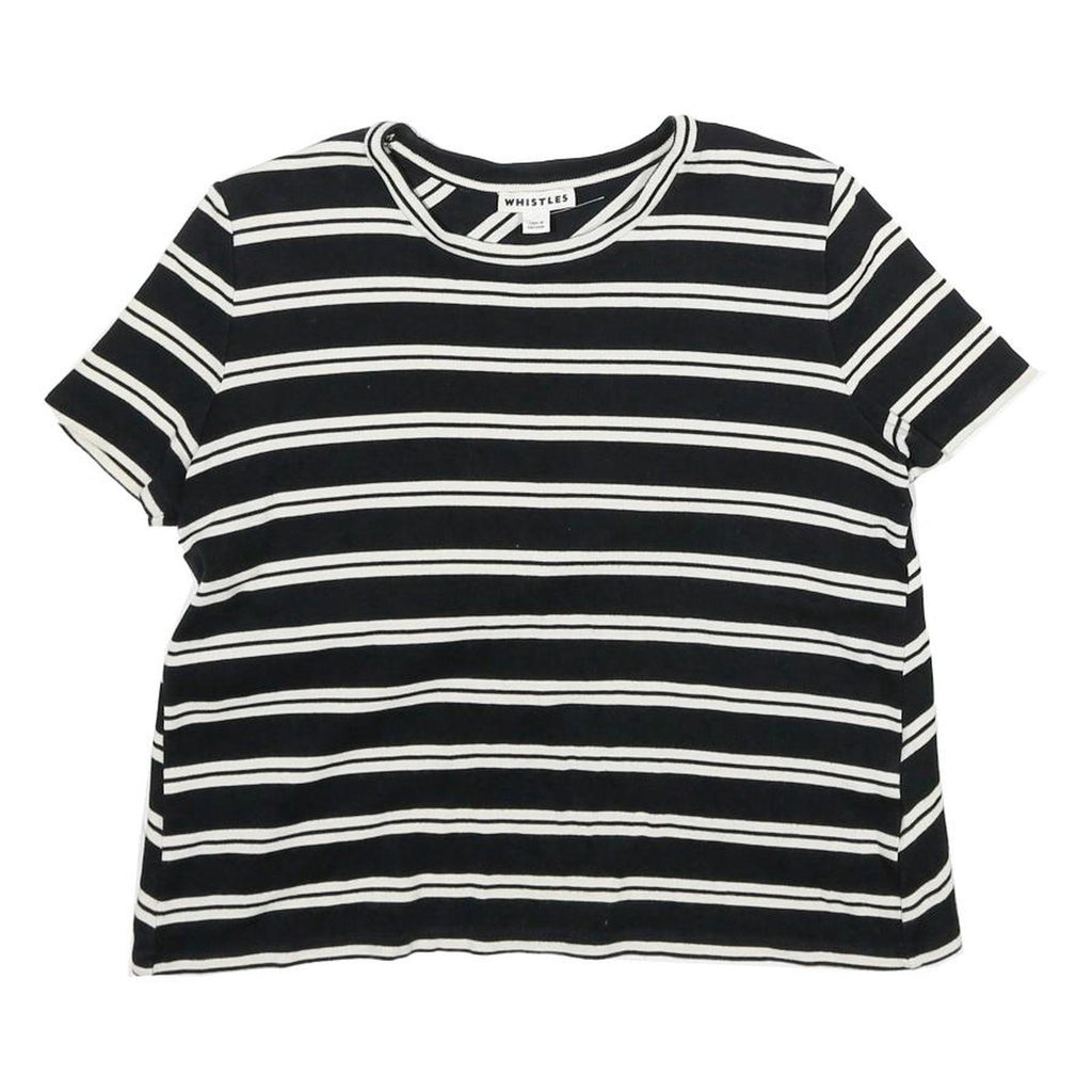 WHISTLES Womens Black & White Striped Basic Short Sleeve Crew Neck Top UK 12