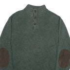 CHAPS Mens Green Jumper Cotton Pullover Button Neck Rib Knit L Elbow Patch