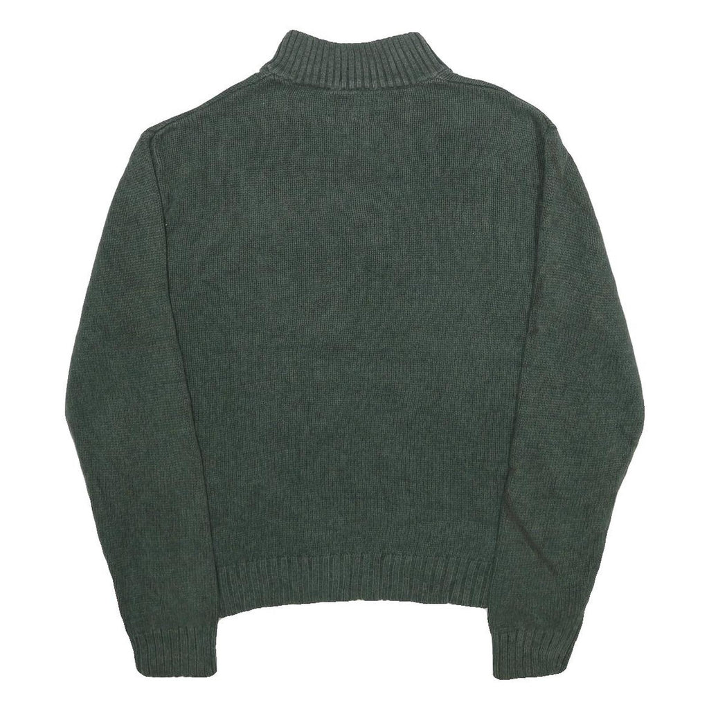 CHAPS Mens Green Jumper Cotton Pullover Button Neck Rib Knit L Elbow Patch