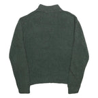 CHAPS Mens Green Jumper Cotton Pullover Button Neck Rib Knit L Elbow Patch