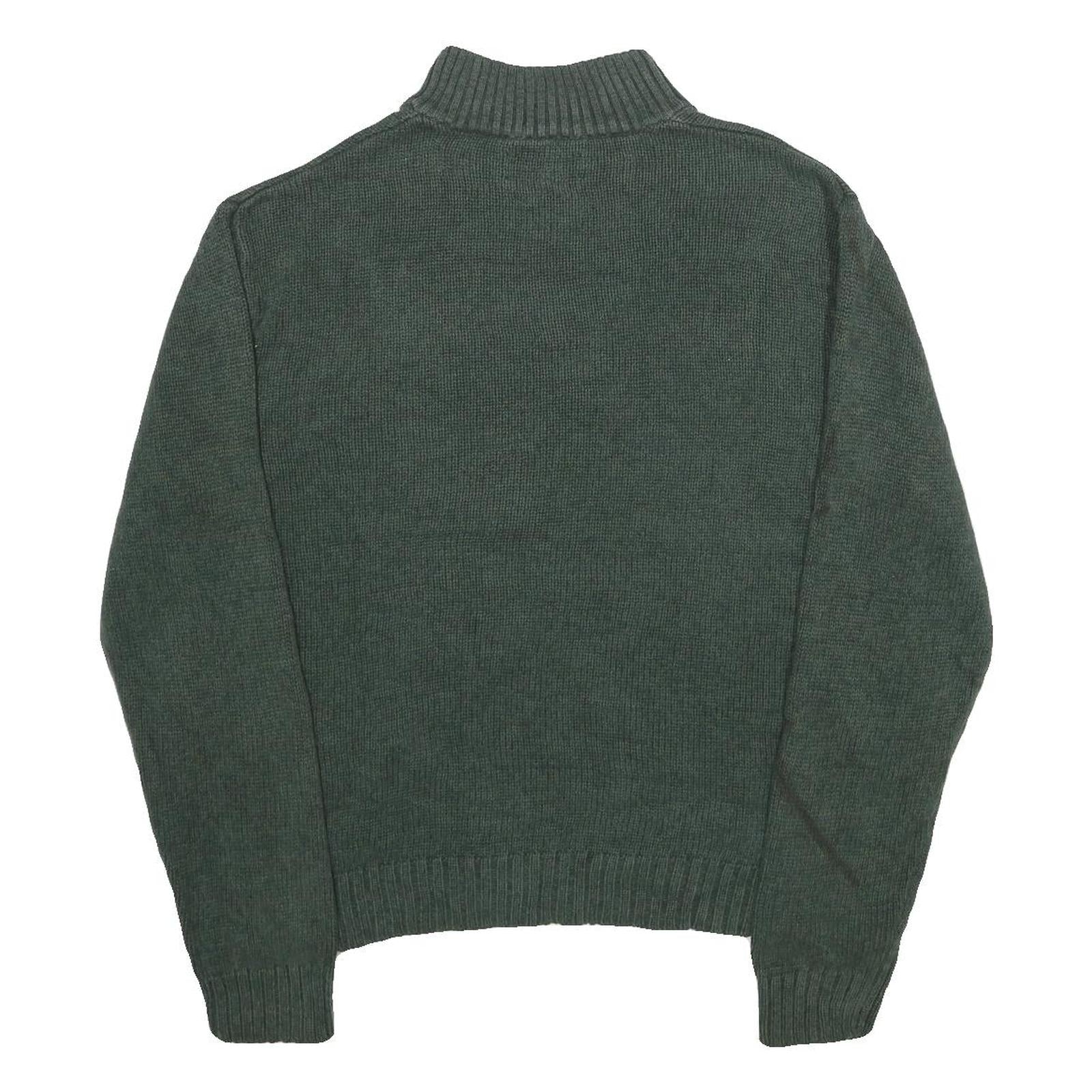 CHAPS Mens Green Jumper Cotton Pullover Button Neck Rib Knit L Elbow Patch