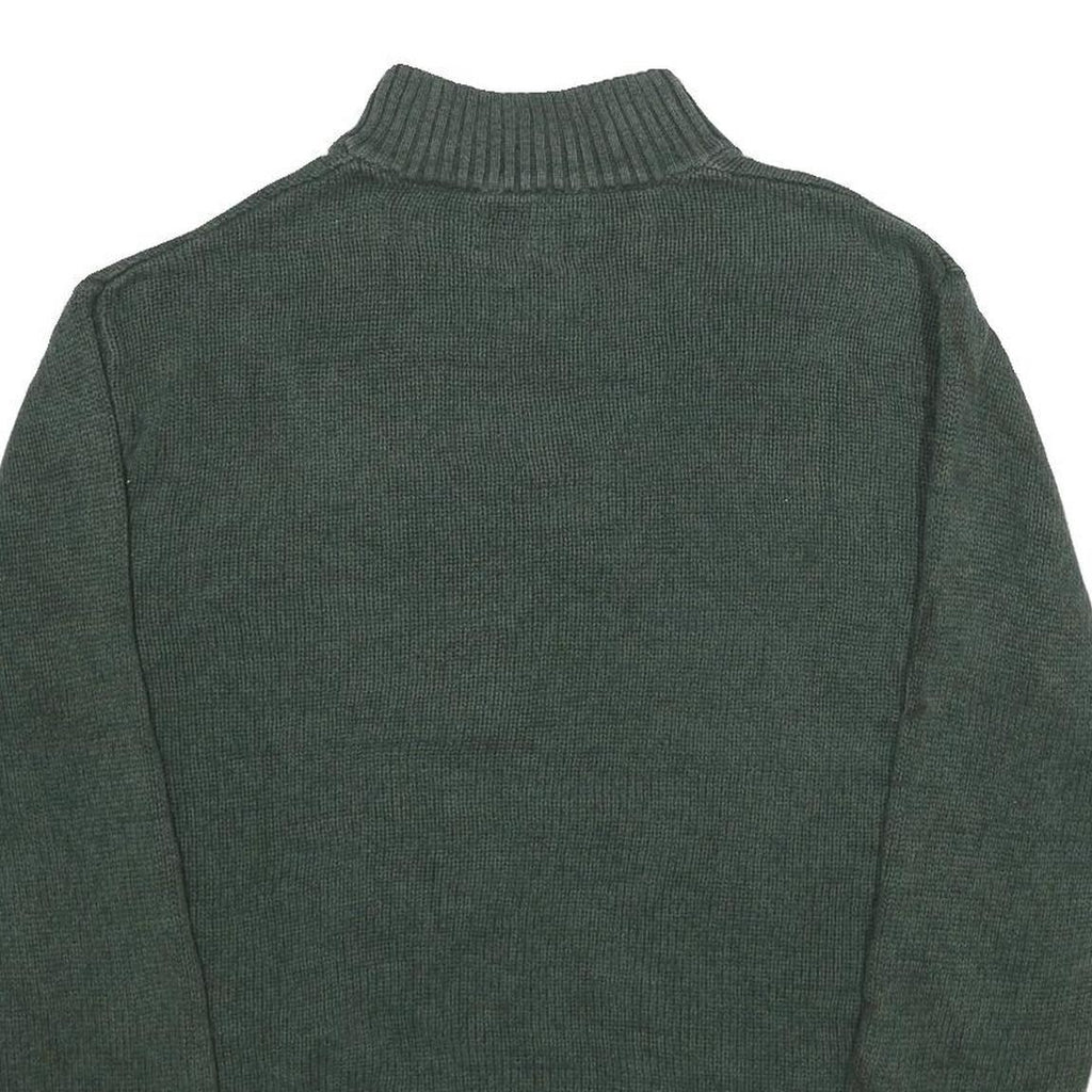 CHAPS Mens Green Jumper Cotton Pullover Button Neck Rib Knit L Elbow Patch