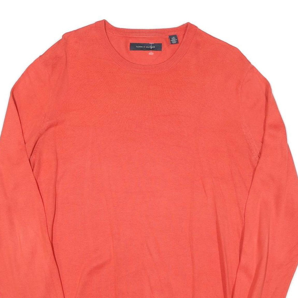 TOMMY HILFIGER Mens Red Plain Crew Neck Basic Knit Jumper L Cotton Blend