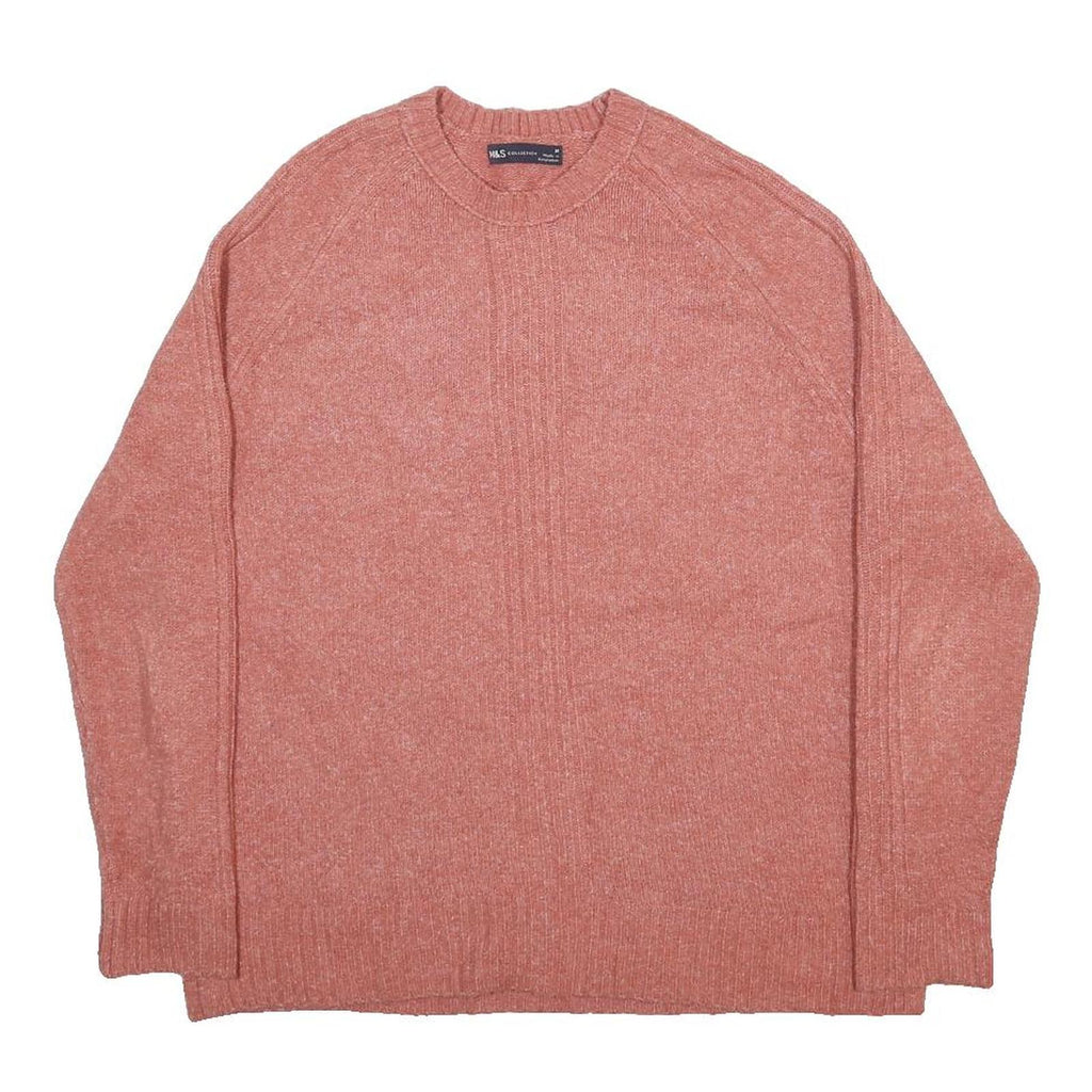 M&S COLLECTION Womens Pink Plain Pullover Crew Neck Basic Knit M Acrylic Blend