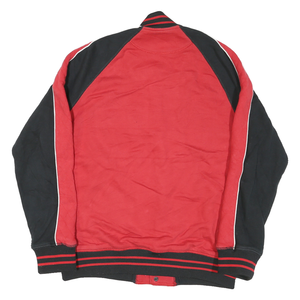 TRUE RELIGION Mens Red & Black Varsity Jacket M Cotton Blend Button Bomber Zip