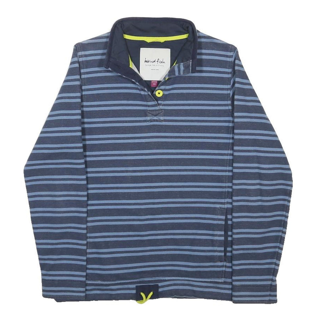 WEIRD FISH Womens Blue & Navy Stripe Collared Sweatshirt UK 14 Cotton Blend