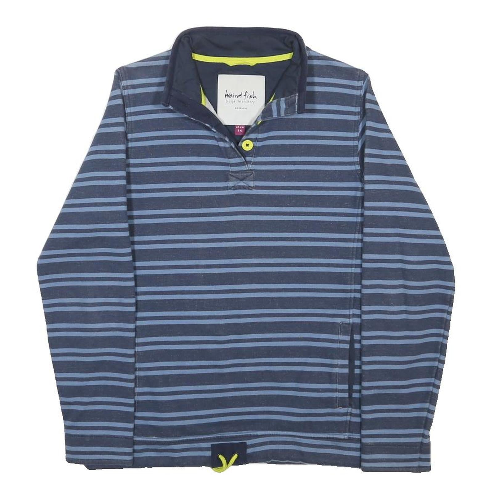 WEIRD FISH Womens Blue & Navy Stripe Collared Sweatshirt UK 14 Cotton Blend