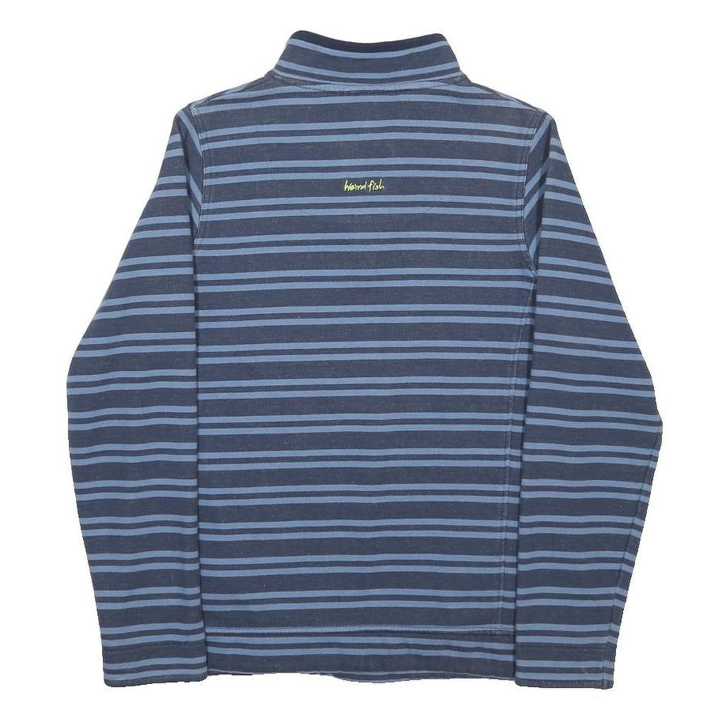 WEIRD FISH Womens Blue & Navy Stripe Collared Sweatshirt UK 14 Cotton Blend