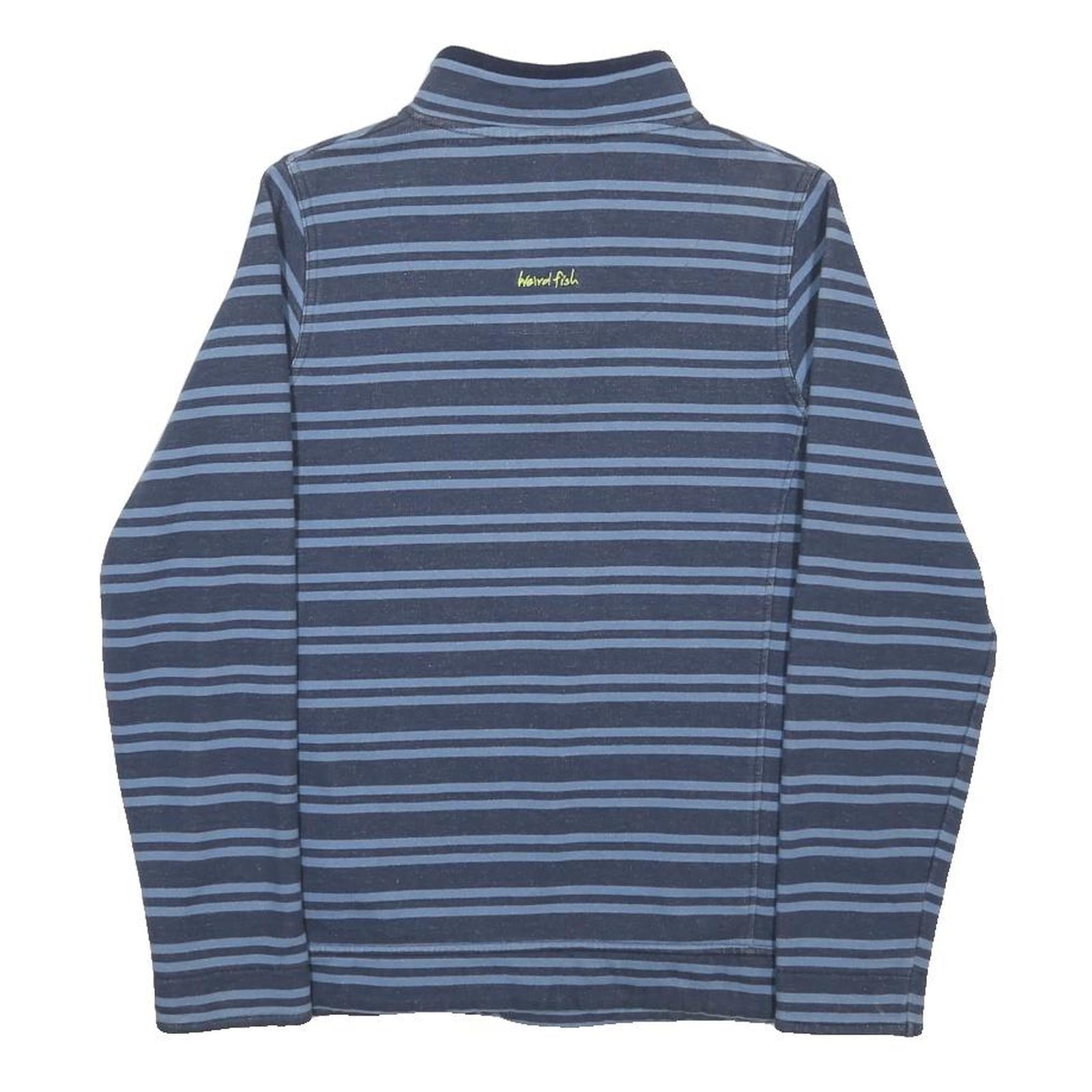 WEIRD FISH Womens Blue & Navy Stripe Collared Sweatshirt UK 14 Cotton Blend