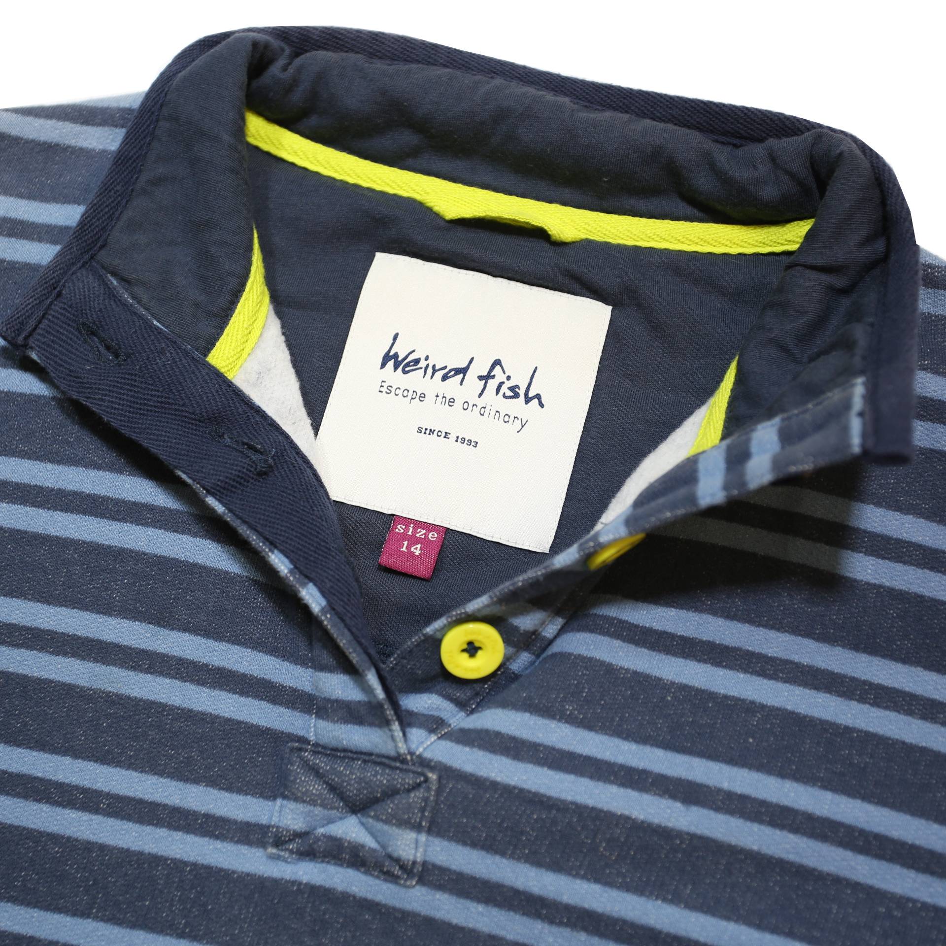 WEIRD FISH Womens Blue & Navy Stripe Collared Sweatshirt UK 14 Cotton Blend