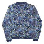MISERICORDIA Womens Blue Floral Cotton Blend Jacket M Button Closure Bomber