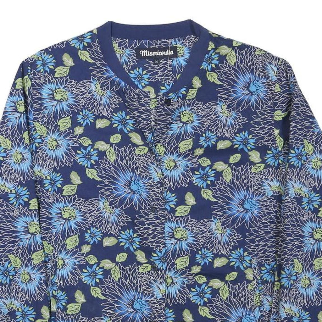 MISERICORDIA Womens Blue Floral Cotton Blend Jacket M Button Closure Bomber