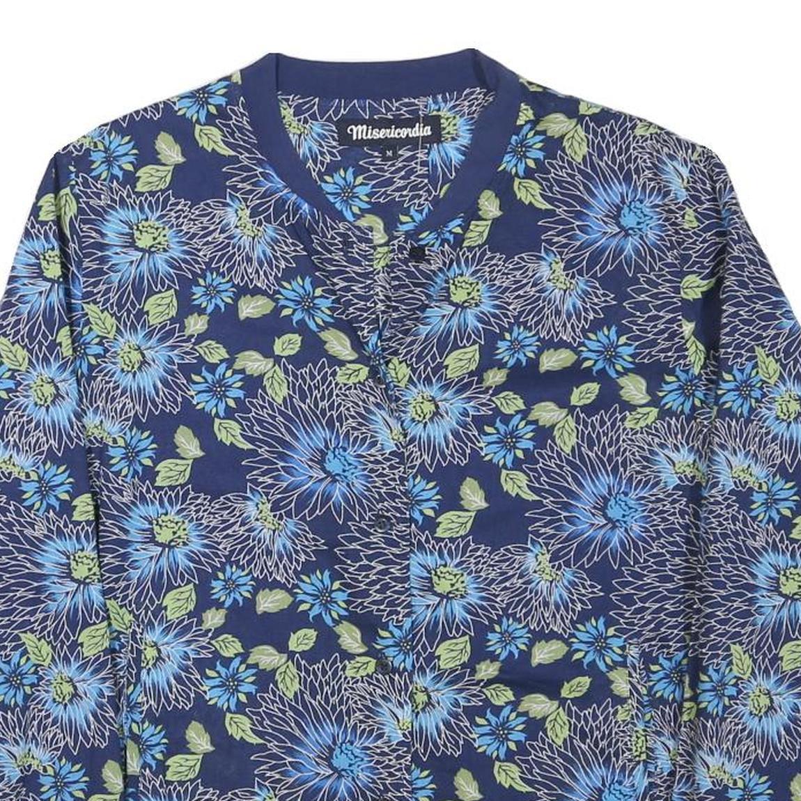 MISERICORDIA Womens Blue Floral Cotton Blend Jacket M Button Closure Bomber