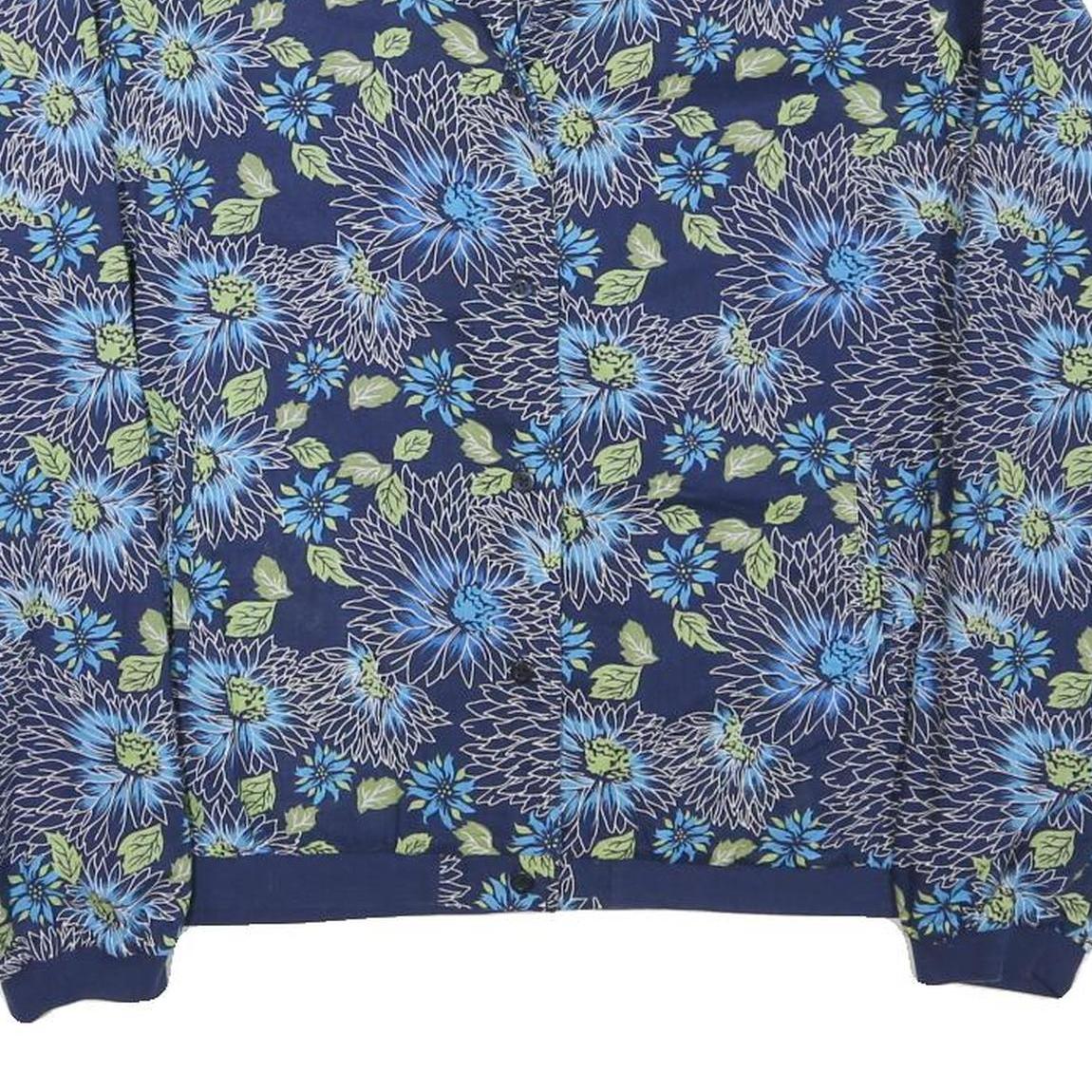 MISERICORDIA Womens Blue Floral Cotton Blend Jacket M Button Closure Bomber