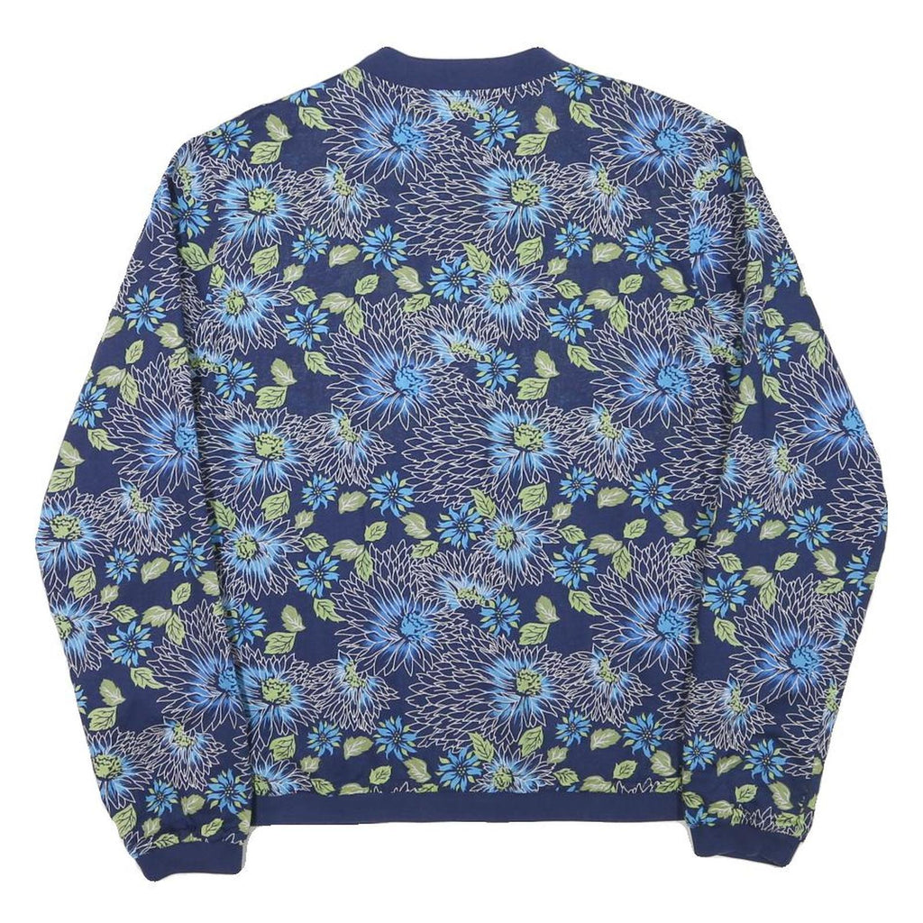 MISERICORDIA Womens Blue Floral Cotton Blend Jacket M Button Closure Bomber