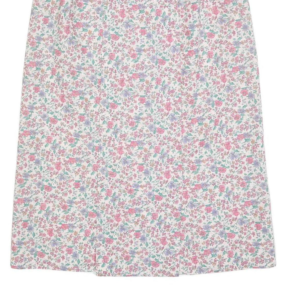 Womens White Floral Pattern Midi Woven Skirt M Casual Summer Everyday