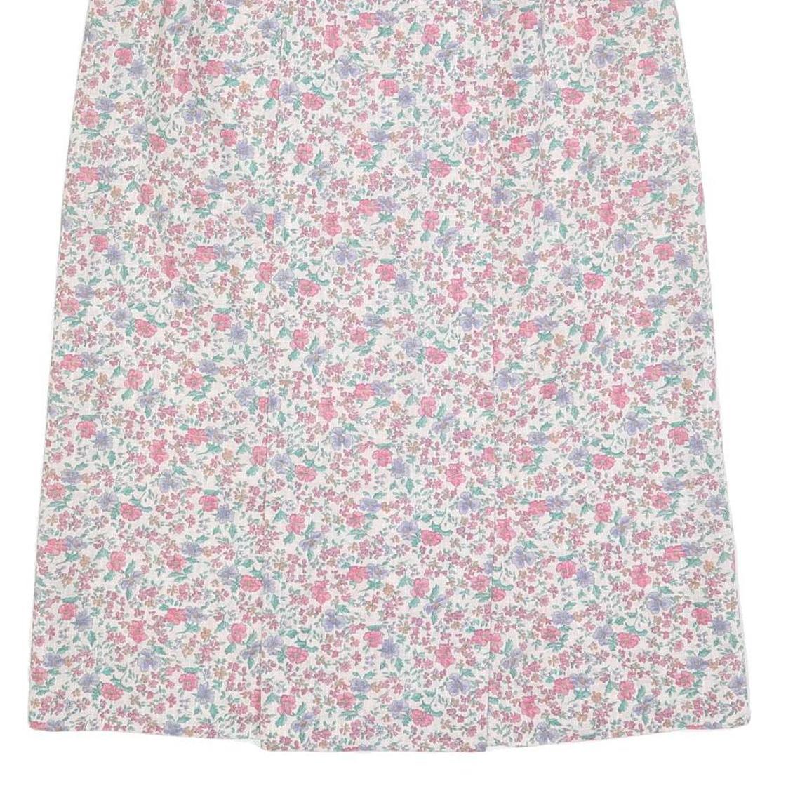 Womens White Floral Pattern Midi Woven Skirt M Casual Summer Everyday