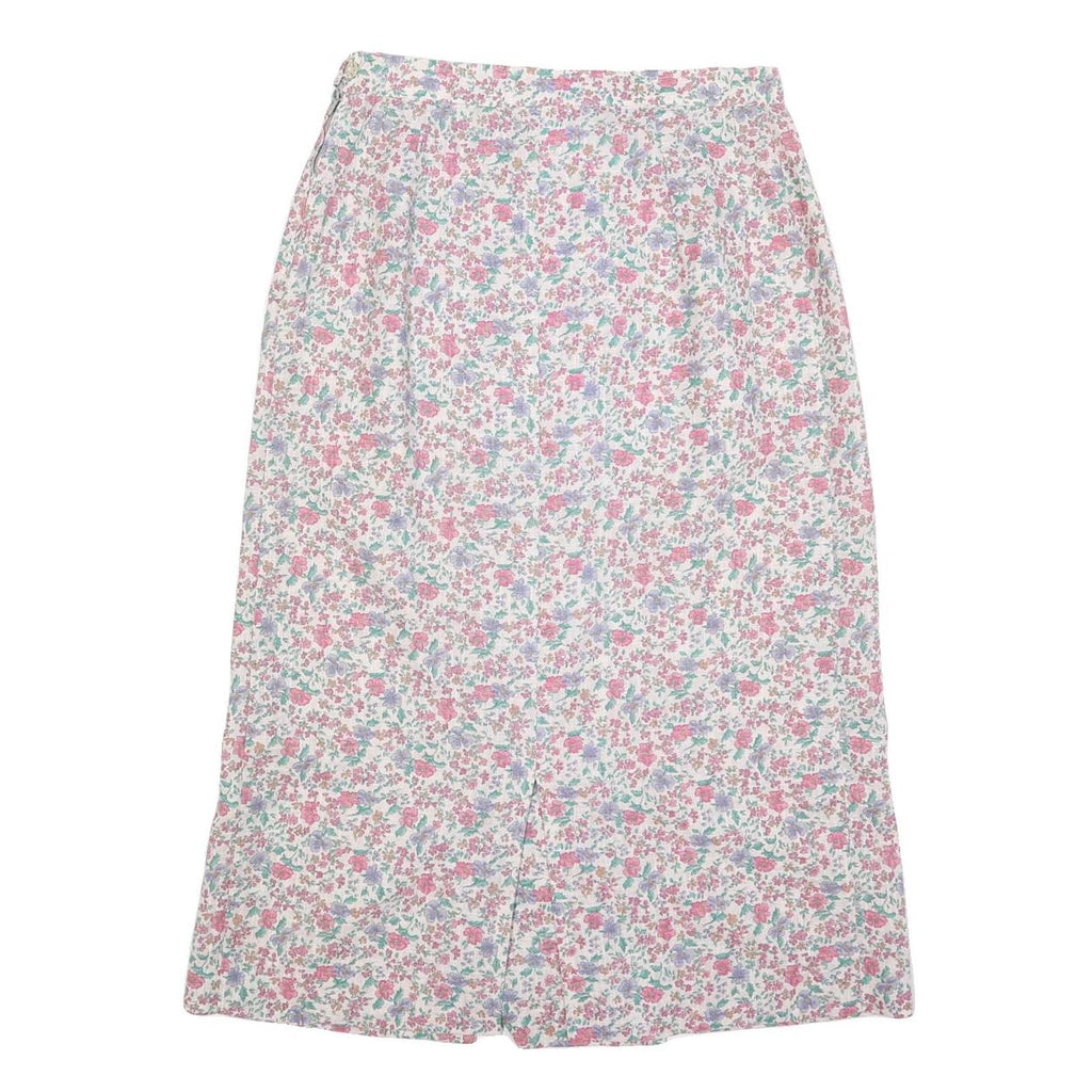 Womens White Floral Pattern Midi Woven Skirt M Casual Summer Everyday