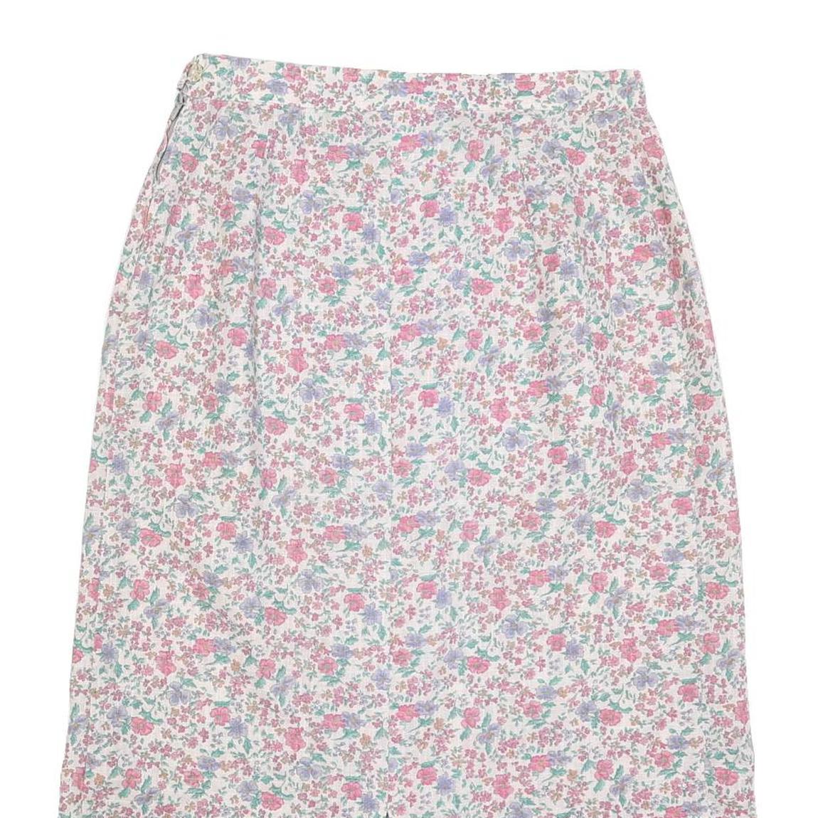 Womens White Floral Pattern Midi Woven Skirt M Casual Summer Everyday