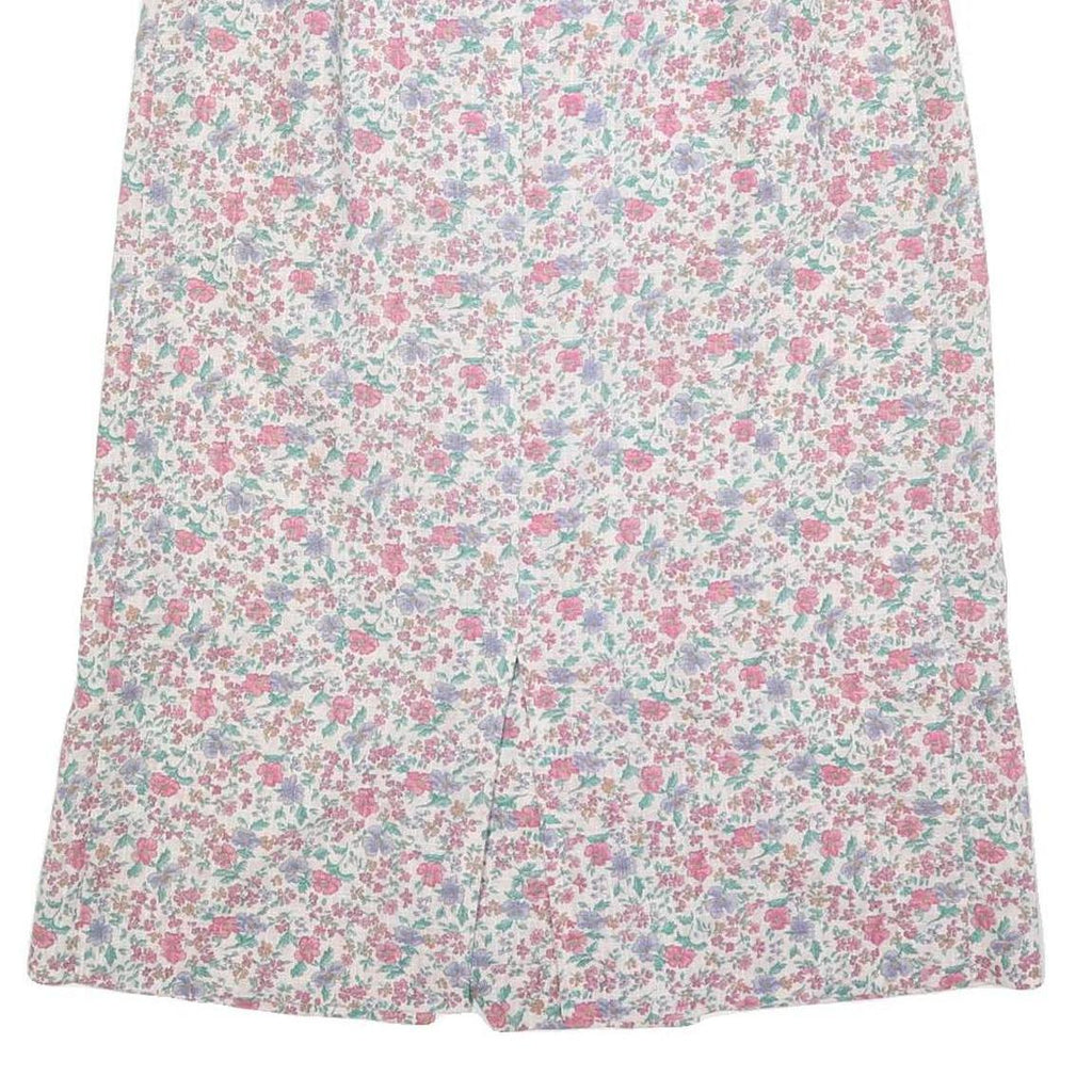 Womens White Floral Pattern Midi Woven Skirt M Casual Summer Everyday