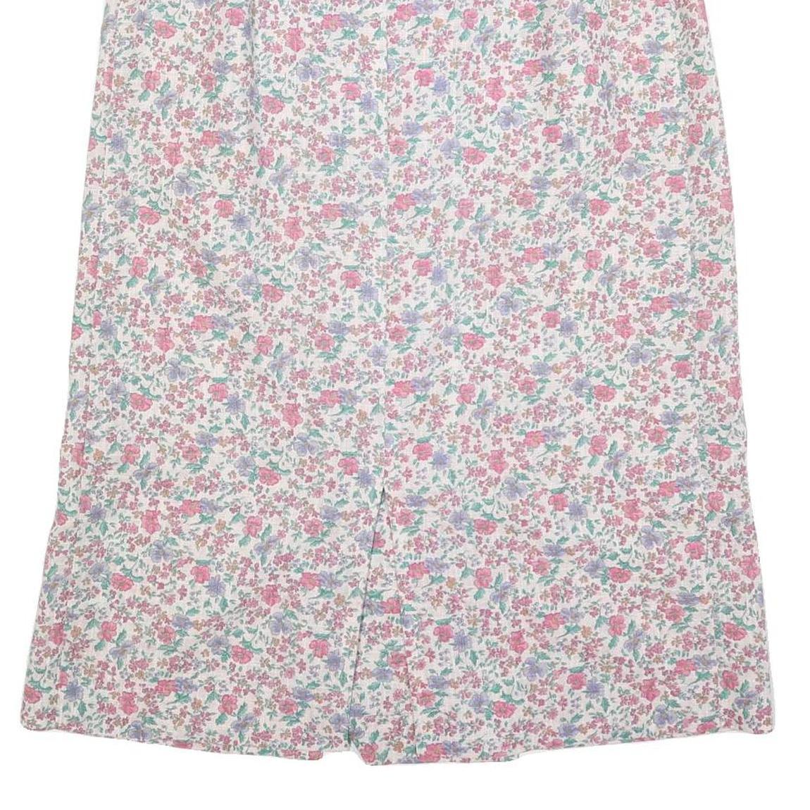 Womens White Floral Pattern Midi Woven Skirt M Casual Summer Everyday