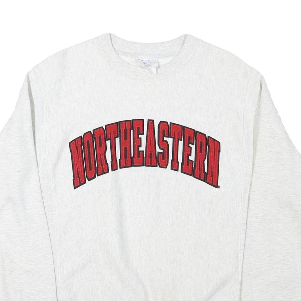 CHAMPION Mens White Northeastern Crew Neck S Cotton Blend Sweatshirt Pullover