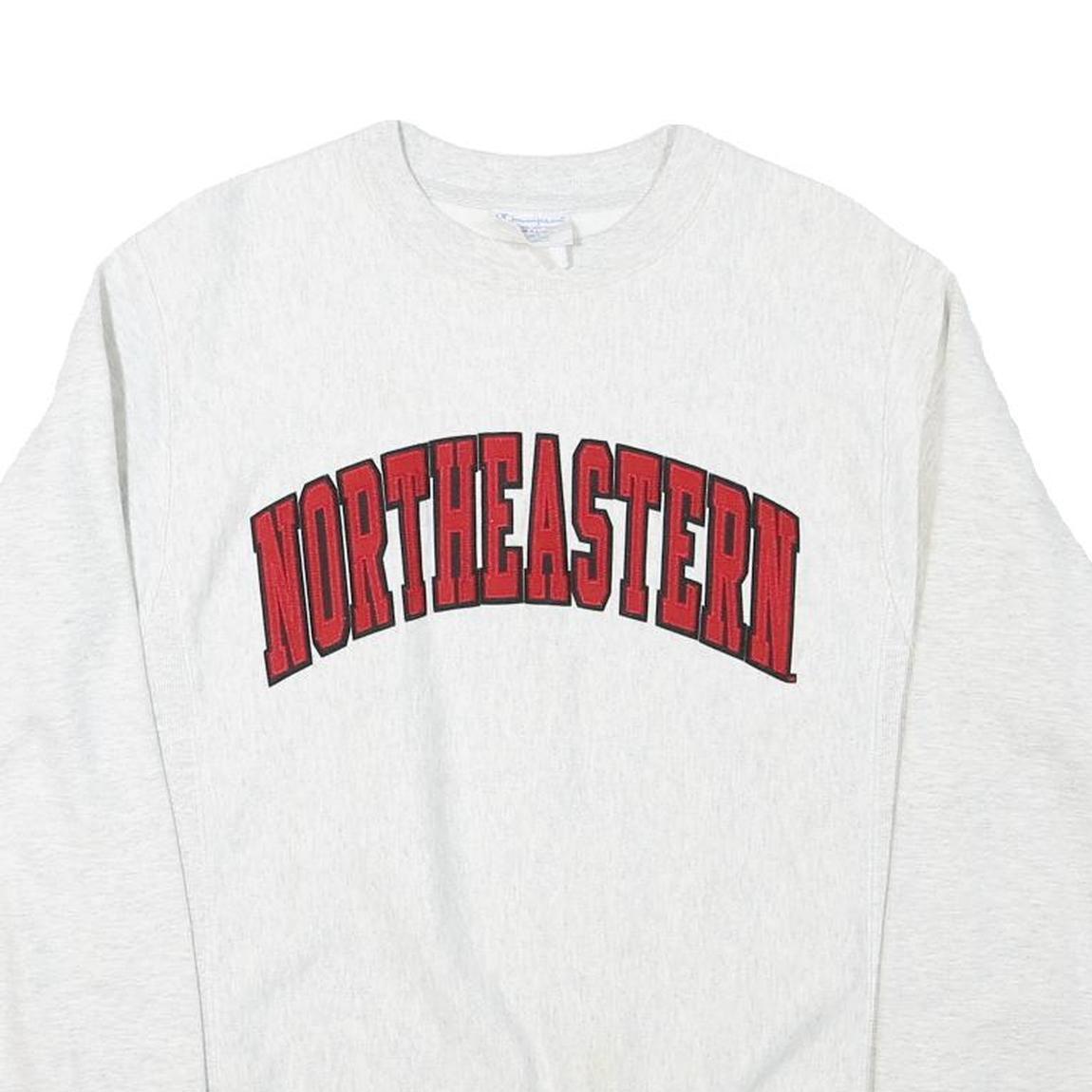 CHAMPION Mens White Northeastern Crew Neck S Cotton Blend Sweatshirt Pullover