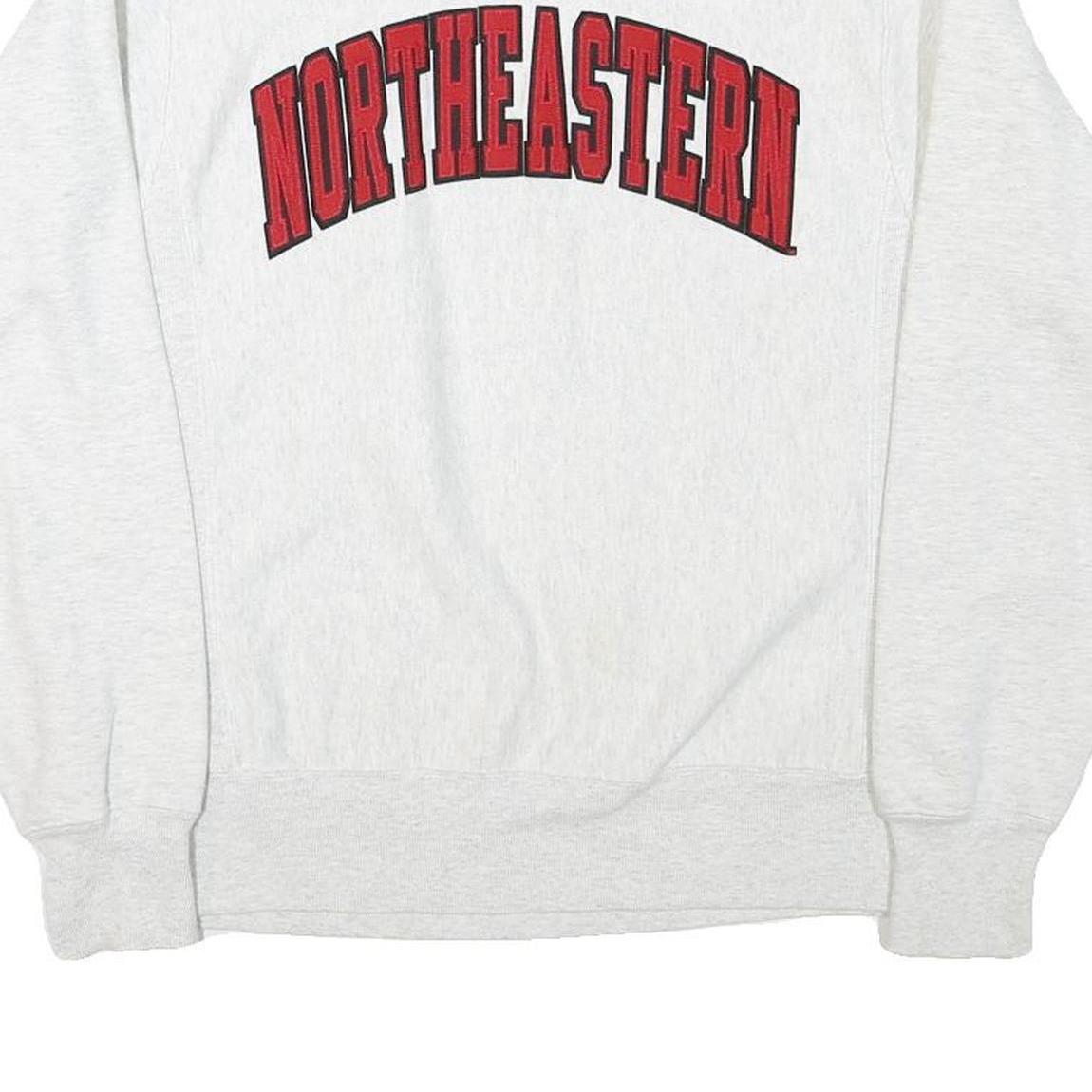 CHAMPION Mens White Northeastern Crew Neck S Cotton Blend Sweatshirt Pullover