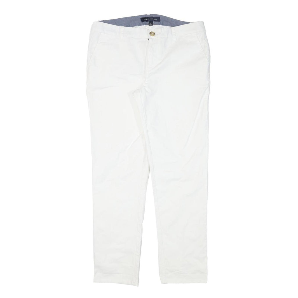 TOMMY HILFIGER Womens Cotton Blend White Slim Leg Trousers W32 L28 Zip Casual