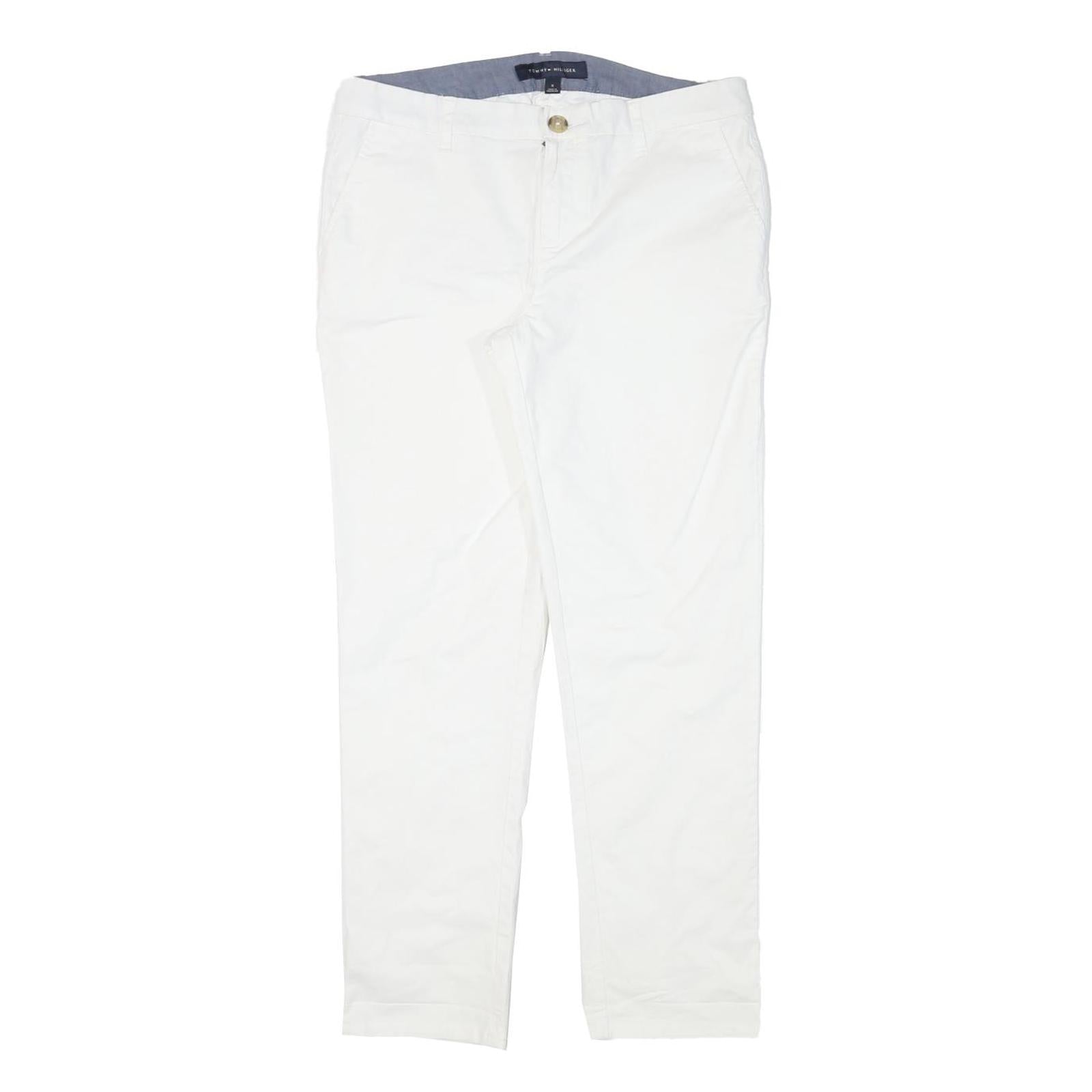 TOMMY HILFIGER Womens Cotton Blend White Slim Leg Trousers W32 L28 Zip Casual