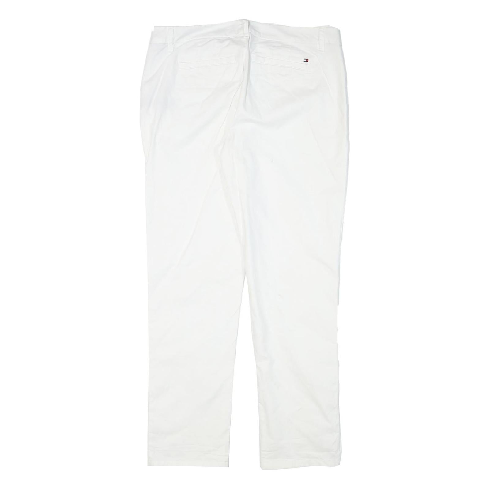 TOMMY HILFIGER Womens Cotton Blend White Slim Leg Trousers W32 L28 Zip Casual