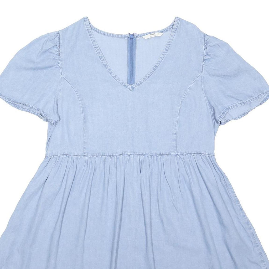 ONLY Womens Blue Day Woven Plain Short Sleeve Mini Dress L Casual Summer